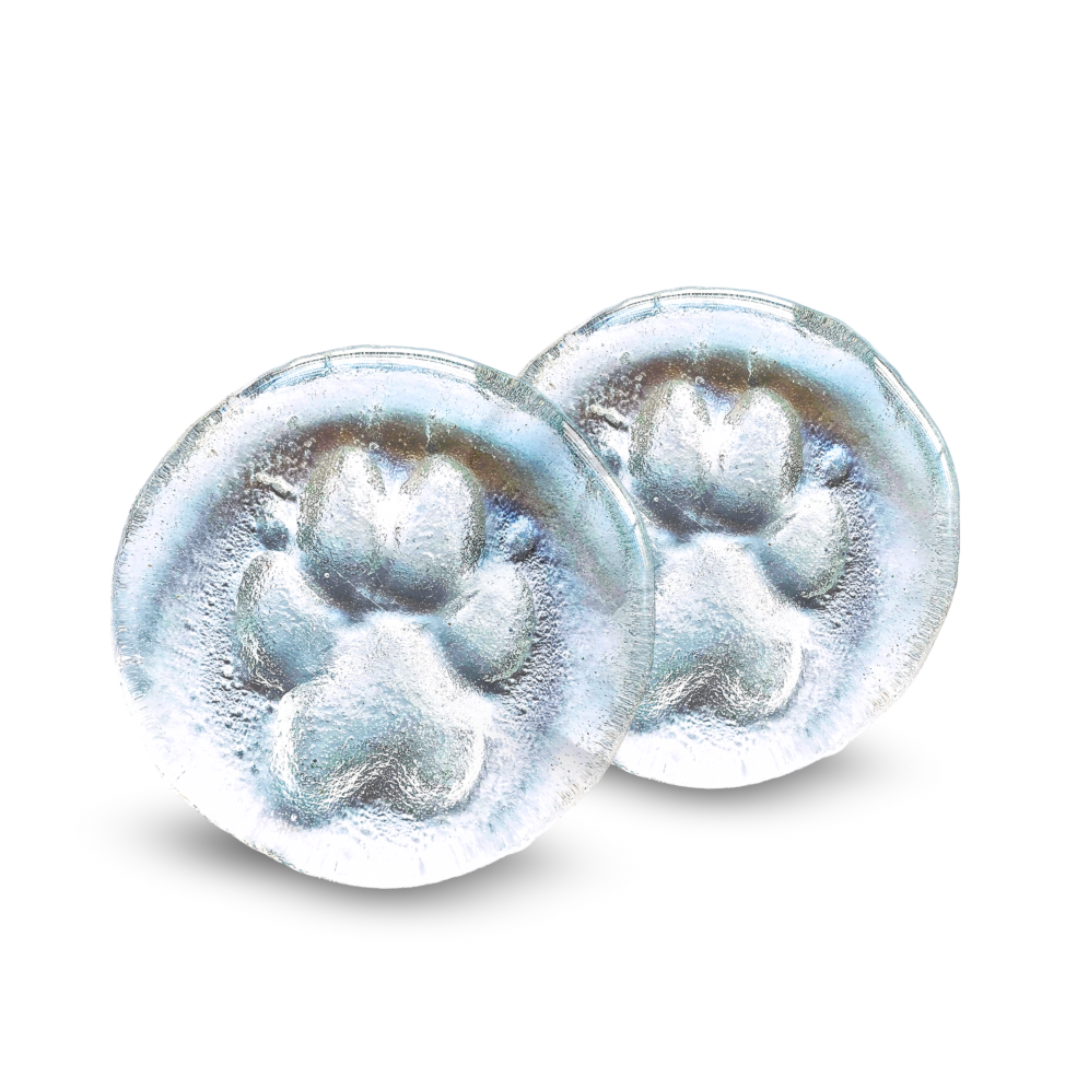 Glass paw print heirlooms  on a white background
