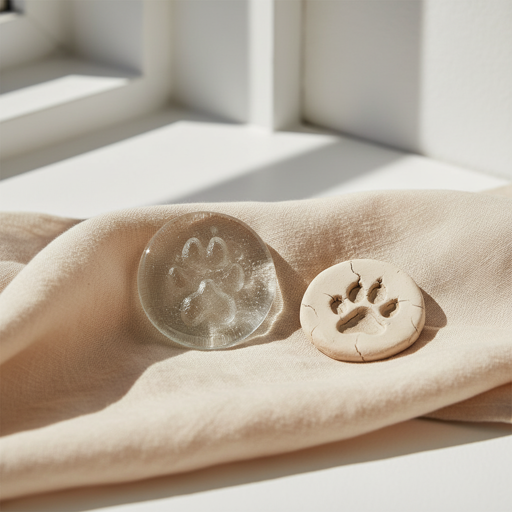 Glass heirloom on linen with clay